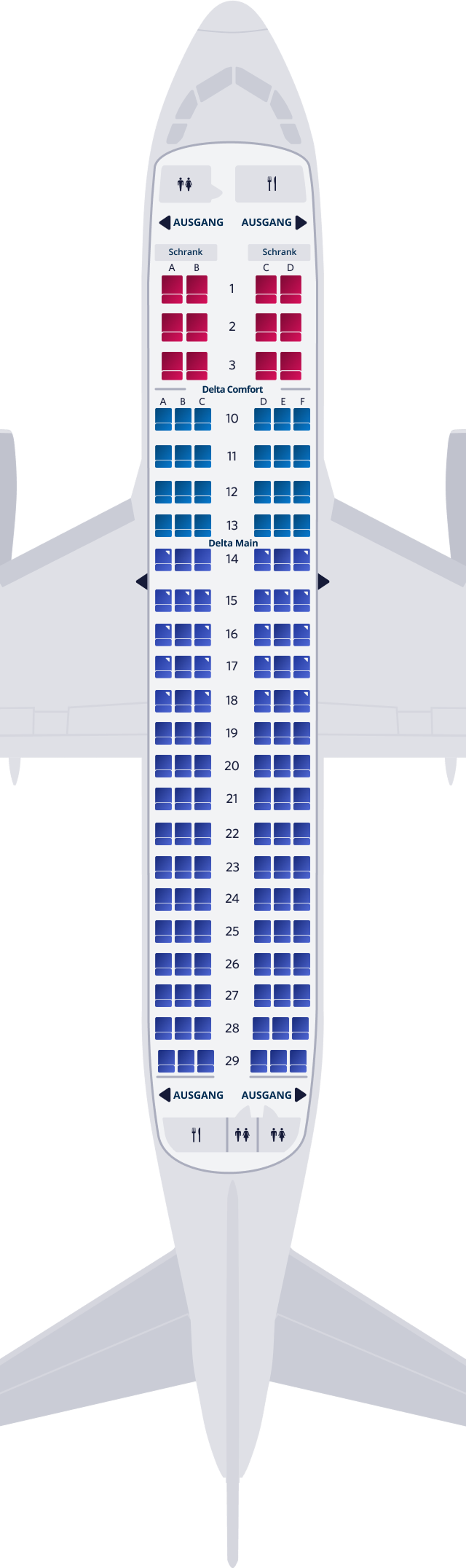 Airbus A319-100 3-Kabinen Sitzplatzübersicht